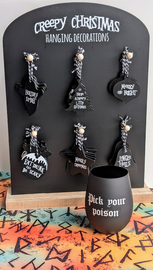 Creepy Christmas Decorations & Pick Your Poison Glass